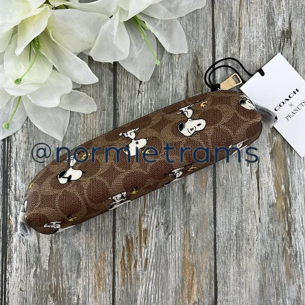 Coach X Peanuts Pencil Case In Signature Canvas With Snoopy Print Bag Purse